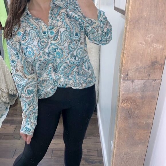 Jones New York Country paisley button down top size medium/large - Picture 2 of 10